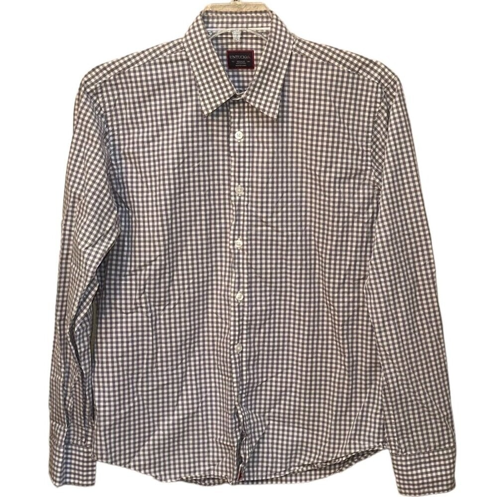 UNTUCKit Long Sleeve Grey White Check Button Down Dress Shirt Cotton Medium